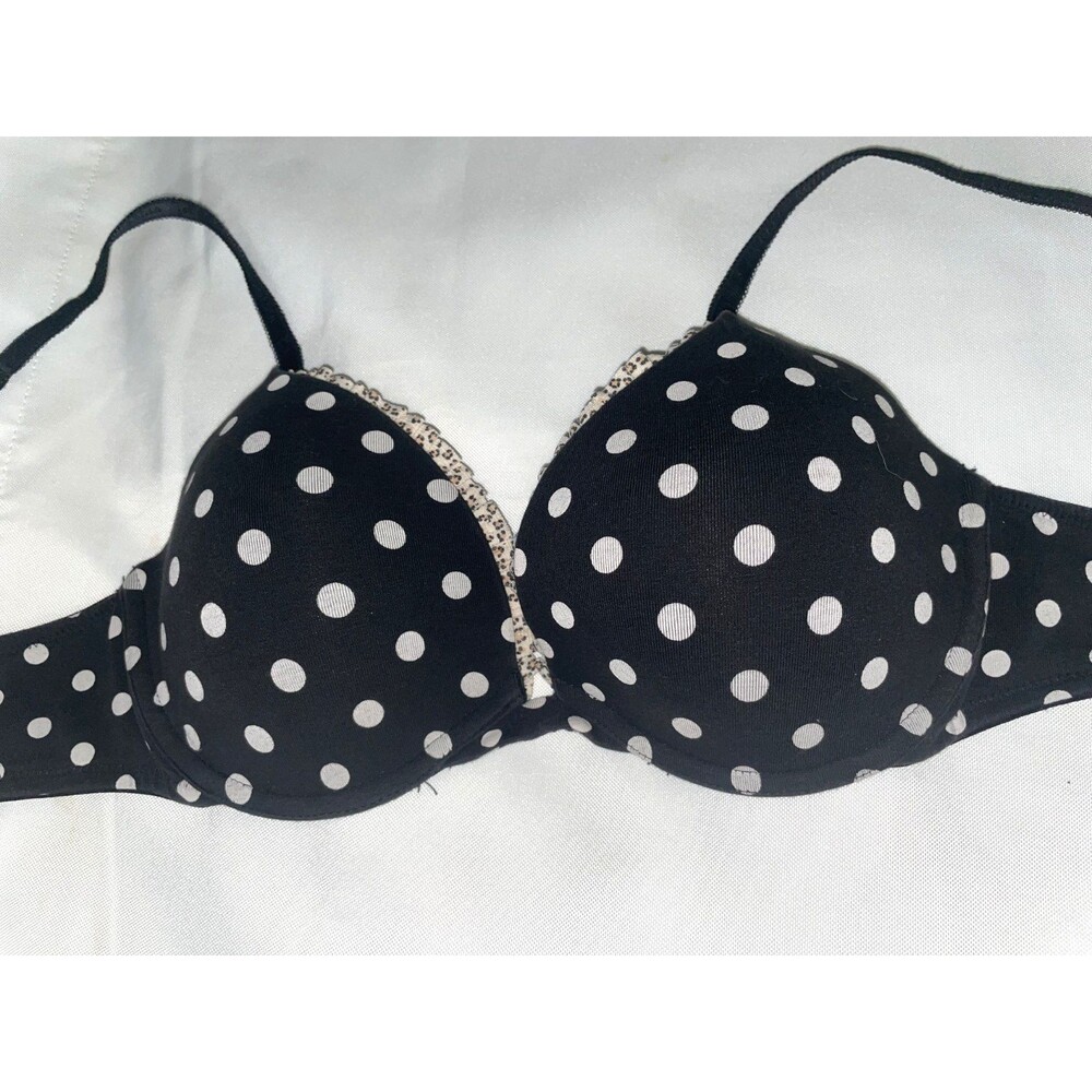 Victoria's Secret Women's Bra 34D Black Polka Dot Push Up Cotton lingerie